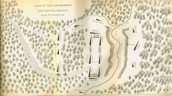Map of St. Clair's encampment and retreat (north on bottom). (Public Domain)