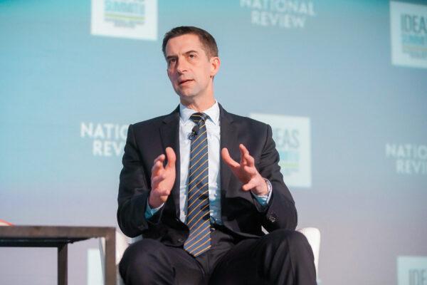 Sen. Tom Cotton (R-Ark.) speaks at the National Review Institute's Ideas Summit on March 30, 2023. (Courtesy of NRI)