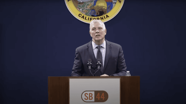 California state Sen. Tom Umberg (D-Santa Ana) speaks at a press conference after his fentanyl bill failed to pass in the Senate Public Safety Committee in Sacramento, on March 28, 2023. (Screenshot via YouTube/California Senate Democrats)