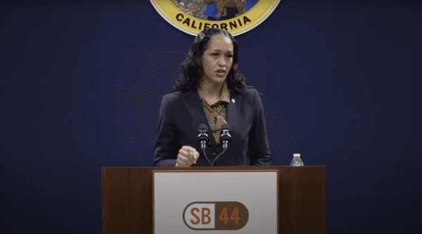 San Francisco District Attorney Brooke Jenkins speaks at a press conference in Sacramento, on March 28, 2023. (Screenshot via YouTube/California Senate Democrats)