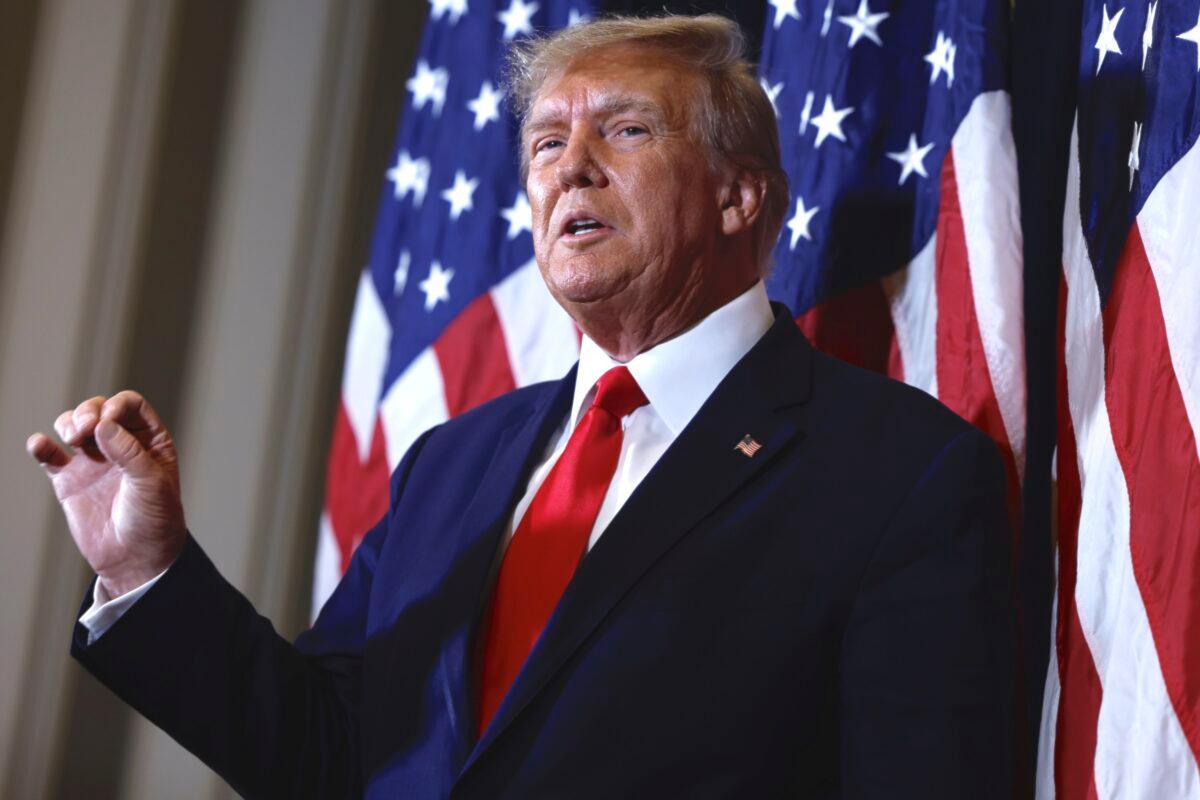 Former President Donald Trump speaks to reporters before his speech at the annual Conservative Political Action Conference (CPAC) at Gaylord National Resort & Convention Center National Harbor, Md., on March 4, 2023. (Anna Moneymaker/Getty Images)