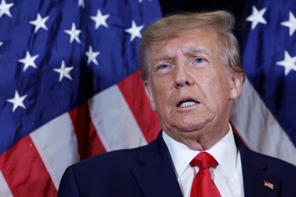 Former President Donald Trump speaks to reporters before his speech at the annual Conservative Political Action Conference (CPAC) in National Harbor, Md., on March 4, 2023. (Anna Moneymaker/Getty Images)