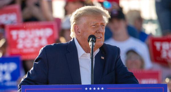 Former President Donald Trump speaks during a rally at the Waco Regional Airport in Waco, Texas, on March 25, 2023. (Brandon Bell/Getty Images)