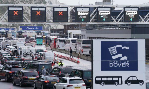 Traffic at the Port of Dover in Kent, England, on April 1, 2023. (Gareth Fuller/PA)