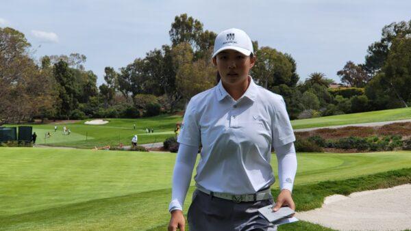Ruoning Yin walks off the #9 green following her low second round score of 64 at the DIO Implant LA Open at Palos Verdes Golf Club, in Palos Verdes Estates, Calif., on March 31, 2023. (Nhat Hoang/The Epoch Times)
