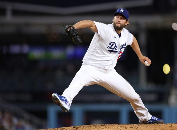 Clayton Kershaw (22) of the Los Angeles Dodgers pitches against the Arizona Diamondbacks during the fifth inning at Dodger Stadium in Los Angeles on April 1, 2023. (Harry How/Getty Images)