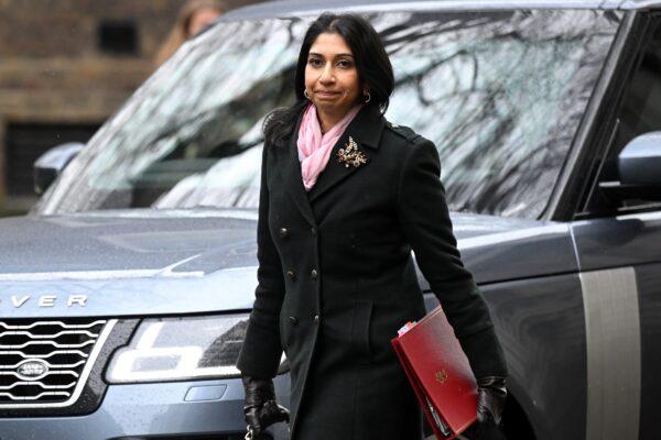 British Home Secretary Suella Braverman arrives for a Cabinet meeting at Downing Street, in London, on March 28, 2023. (Leon Neal/Getty Images)