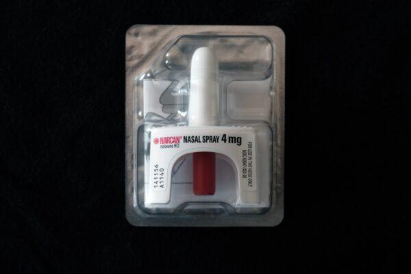 A Narcan nasal overdose kit, given out free by the city of New York, is displayed as part of the Brooklyn Community Recovery Center's demonstration on how to use Narcan to revive a person in the case of a drug overdose in the Brooklyn borough of New York on Sept. 1, 2022. (Spencer Platt/Getty Images)