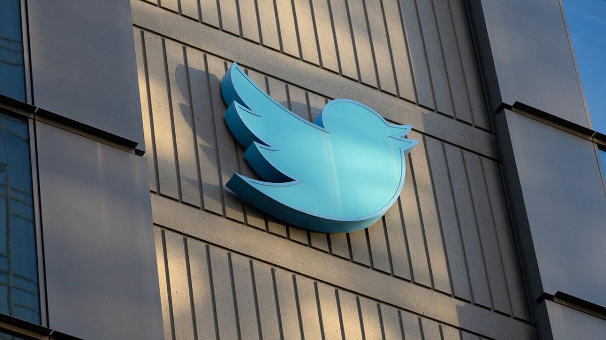 The Twitter logo on the exterior of the company's headquarters in San Francisco on Oct. 28, 2022. (Constanza Hevia/AFP via Getty Images)