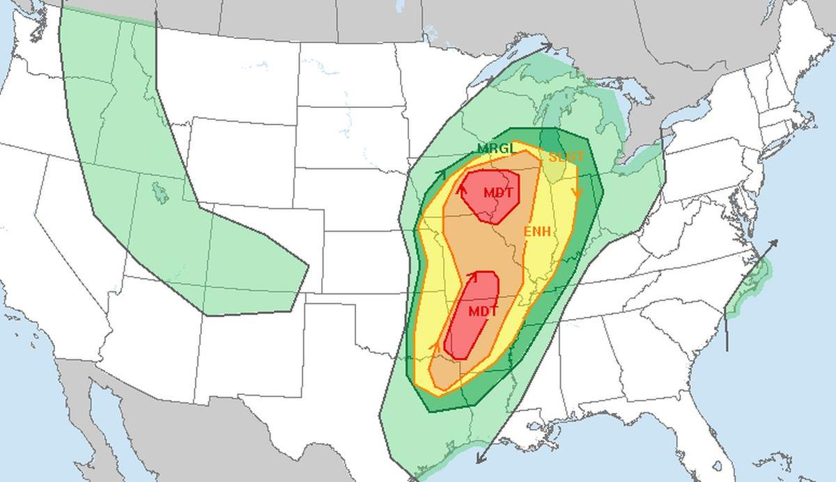 Federal Agency Warns Widespread Severe Weather Threat With Strong Tornadoes Could Impact Millions in Central US