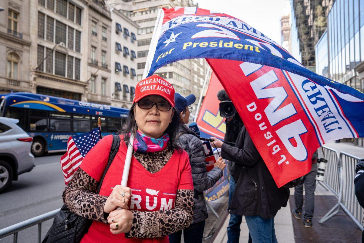Stephanie Lu outside Trump Tower in New York City on April 3, 2023. Former President Donald Trump is scheduled to be arraigned April 4 at the Manhattan Supreme Court following his indictment by a grand jury on March 30, 2023. (Samira Bouaou/The Epoch Times)