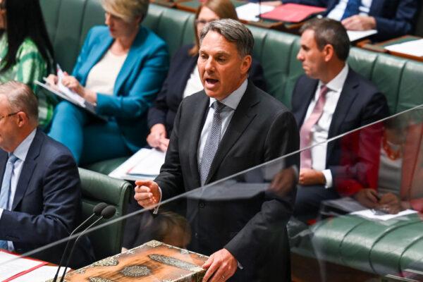 Deputy PM and Minister of Defence Richard Marles during Question Time in the House of Representatives in Canberra, Australia, on Feb. 6, 2023. (Martin Ollman/Getty Images)