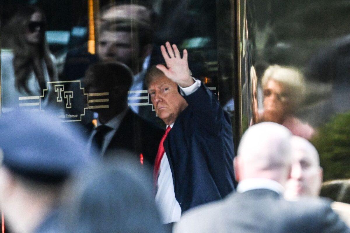 Former President Donald Trump arrives at Trump Tower in New York on April 3, 2023. (Andrew Caballero-Reynolds/AFP via Getty Images)