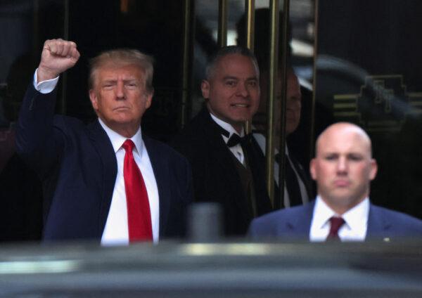 Former U.S. President Donald Trump departs from Trump Tower on the day of Trump's planned court appearance on April 4, 2023. (Reuterss/Carlos Barria)