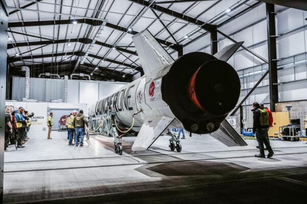 The Virgin Orbit's LauncherOne rocket at Spaceport Cornwall, at Cornwall Airport in Newquay, England, in an undated photo provided on March 16, 2023. (UK Space Agency via AP)