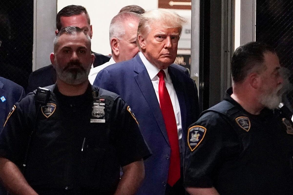 Former President Donald Trump arrives at court in New York on April 4, 2023. (AP Photo/Mary Altaffer)
