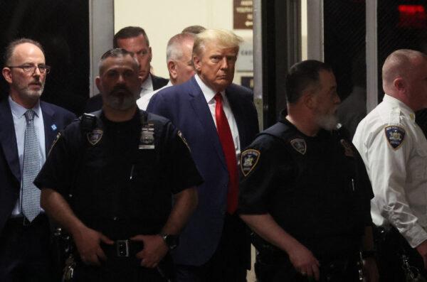 Former U.S. President Donald Trump arrives at the Manhattan Criminal Court, after his indictment by a Manhattan grand jury, in New York on April 4, 2023. (Brendan McDermid/Reuters)