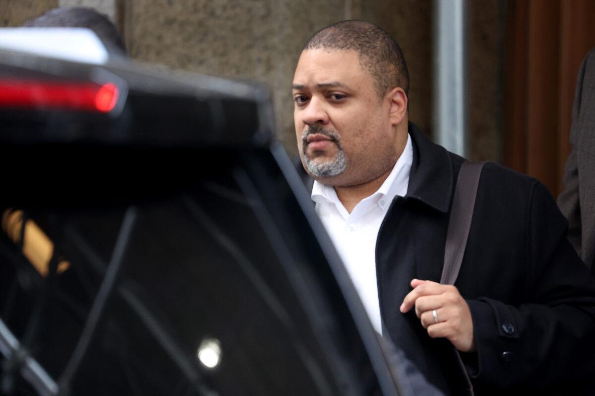 Manhattan District Attorney Alvin Bragg leaves his office in New York on March 22, 2023. (Scott Olson/Getty Images)