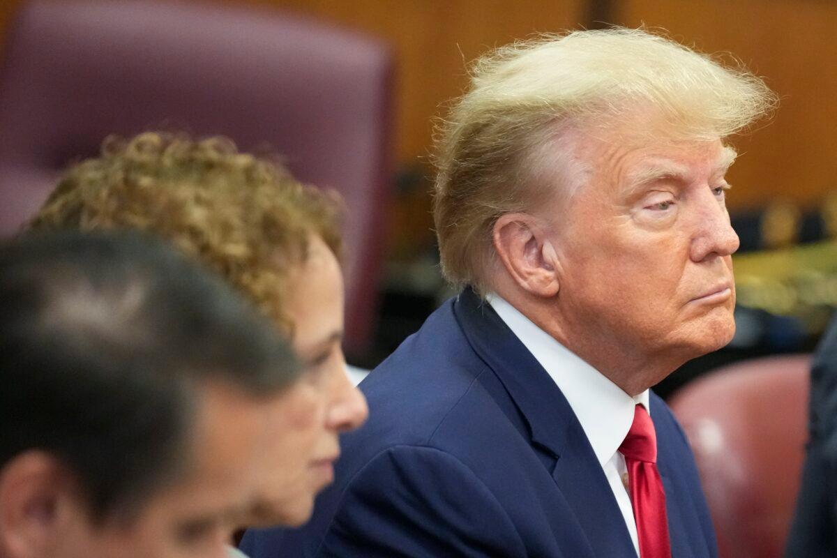 Former President Donald Trump appears in the courtroom for his arraignment proceeding at Manhattan Criminal Court in New York on April 4, 2023. (Seth Wenig-Pool/Getty Images)