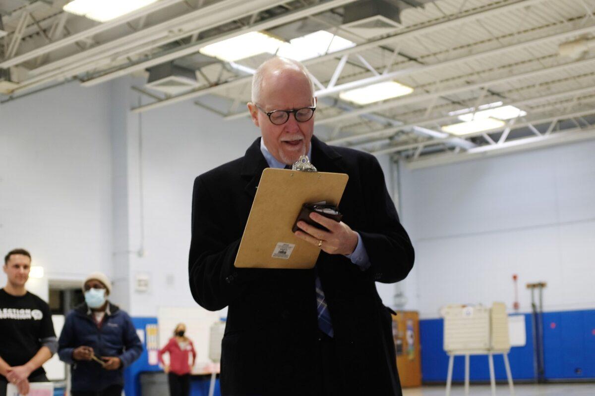 Chicago mayoral candidate Paul Vallas prepares to cast his ballot during the mayoral runoff election at Robert Healy Elementary School on April 4, 2023 in Chicago, Illinois. (Alex Wroblewski/Getty Images)