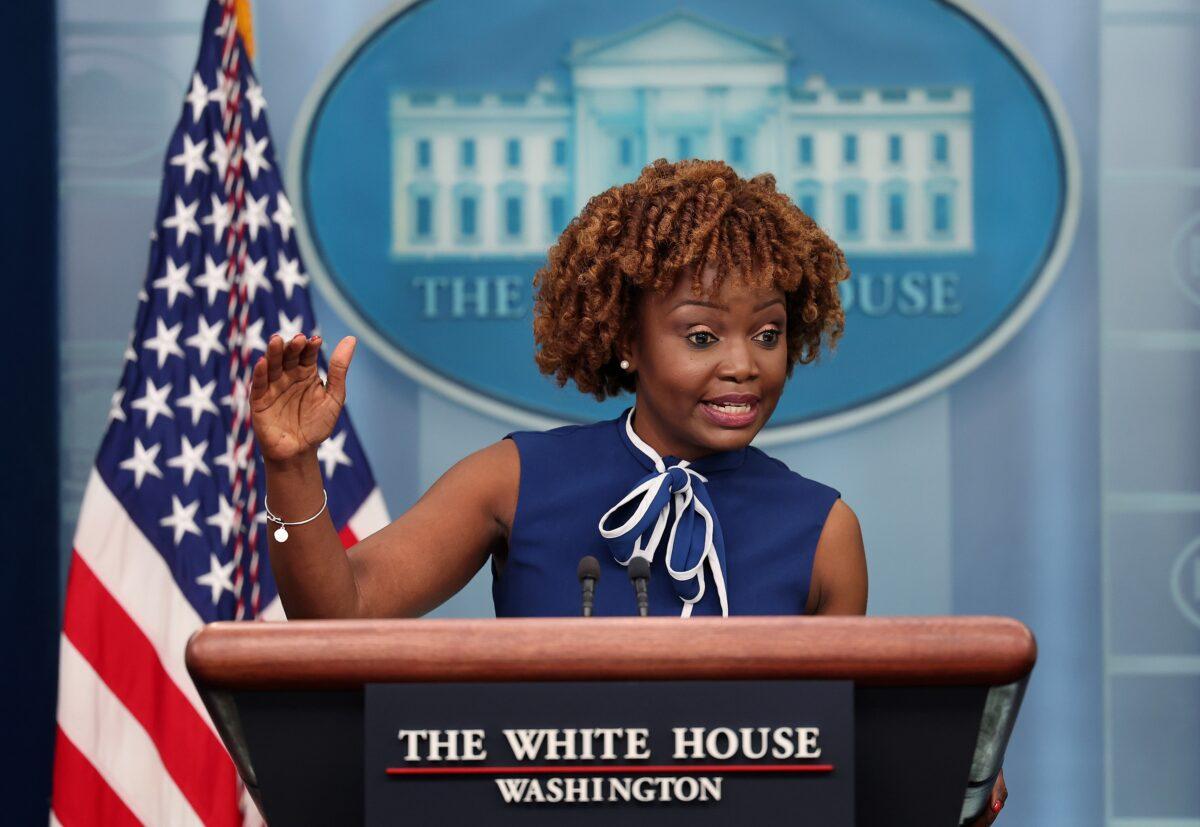 White House Press Secretary Karine Jean-Pierre holds a press briefing at the White House on April 4, 2023. (Kevin Dietsch/Getty Images)