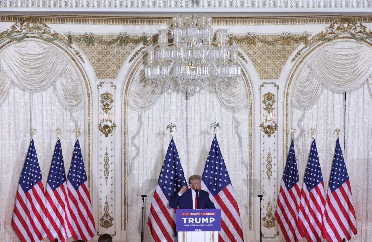 Former President Donald Trump speaks during an event at Mar-a-Lago in West Palm Beach, Fla., on April 4, 2023. (Alex Wong/Getty Images)