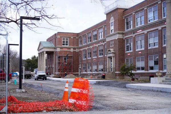 Port Jervis Middle School is under renovation on Main Street in Port Jervis, N.Y., on March 8, 2023. (Cara Ding/The Epoch Times)