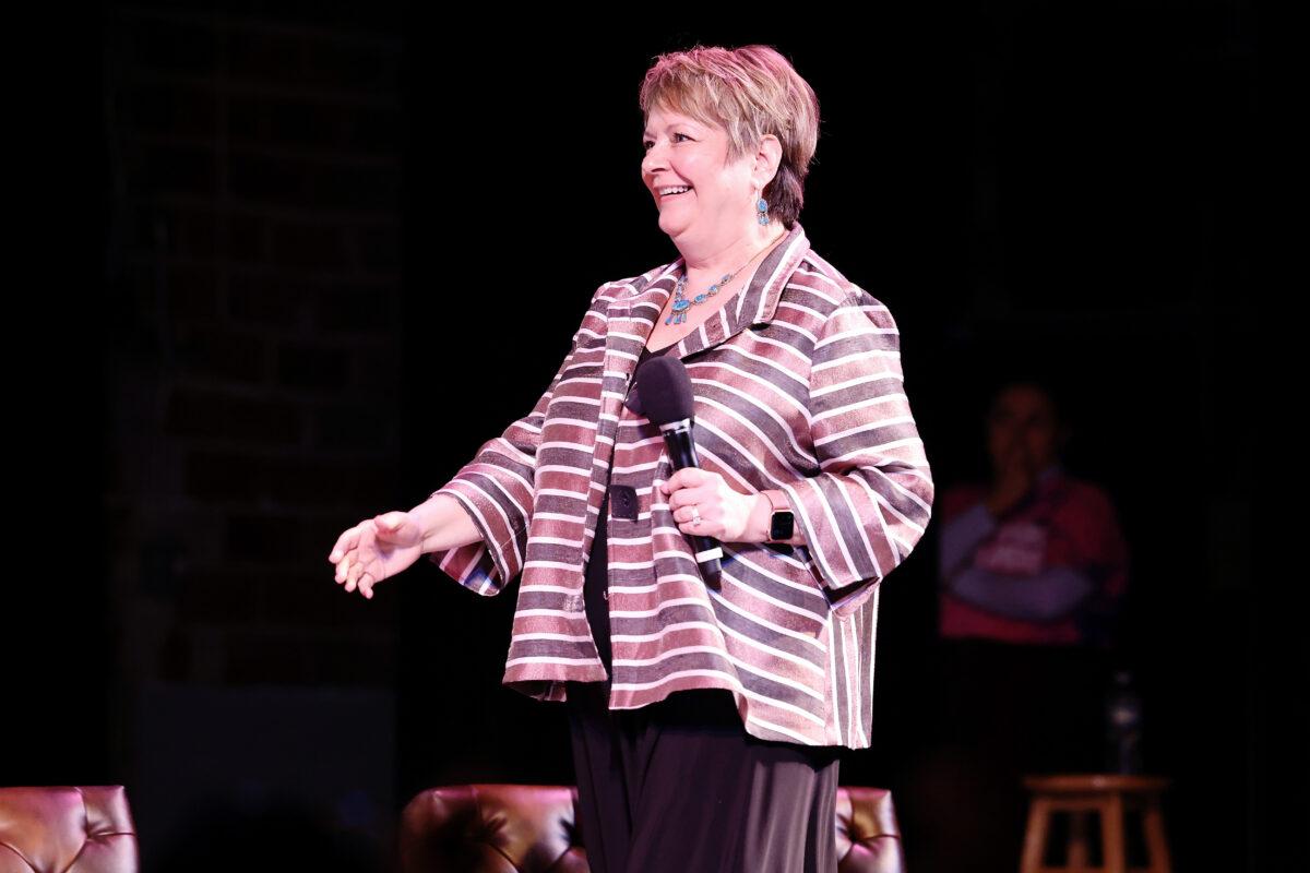 Judge Janet Protasiewicz onstage during the live taping of "Pod Save America," hosted by WisDems at the Barrymore Theater in Madison, Wis., on March 18, 2023. (Jeff Schear/Getty Images for WisDems)