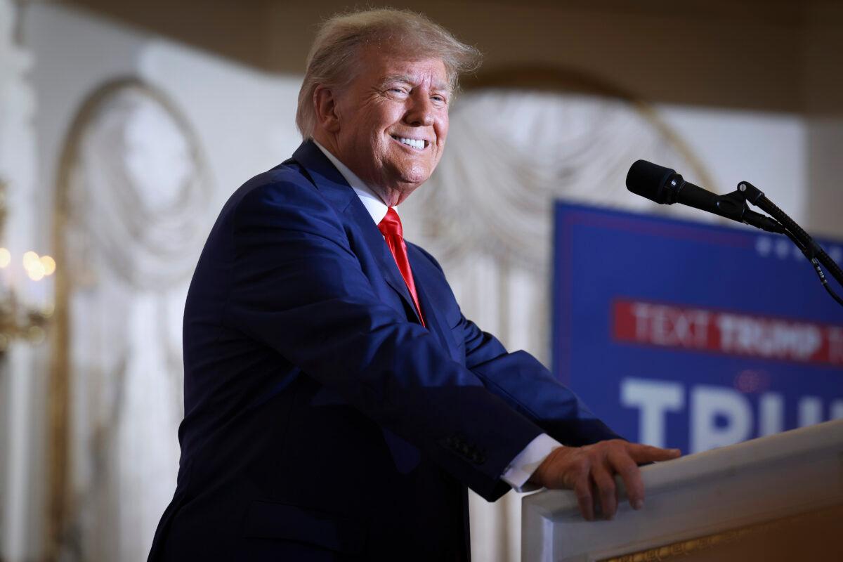 Former President Donald Trump speaks during an event at Mar-a-Lago in West Palm Beach, Fla., on April 4, 2023. (Joe Raedle/Getty Images)