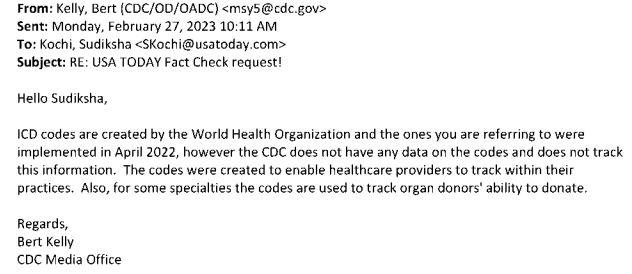 One of the emails from the CDC regarding the new medical codes. (CDC via The Epoch Times)