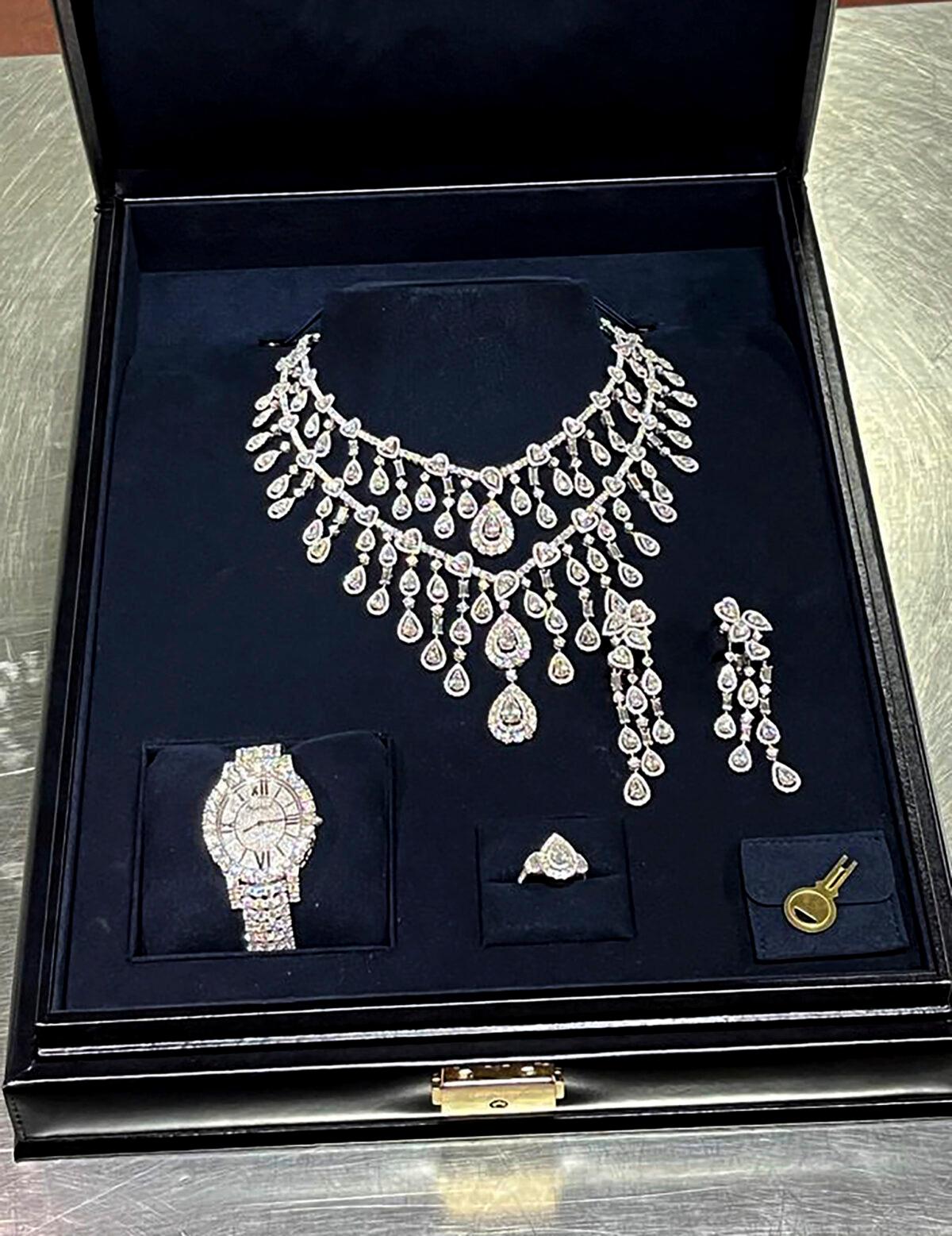 Jewelry seized by customs authorities at Guarulhos International Airport in Sao Paulo on the week of March 24, 2023. (Brazil's Federal Revenue Department via AP)