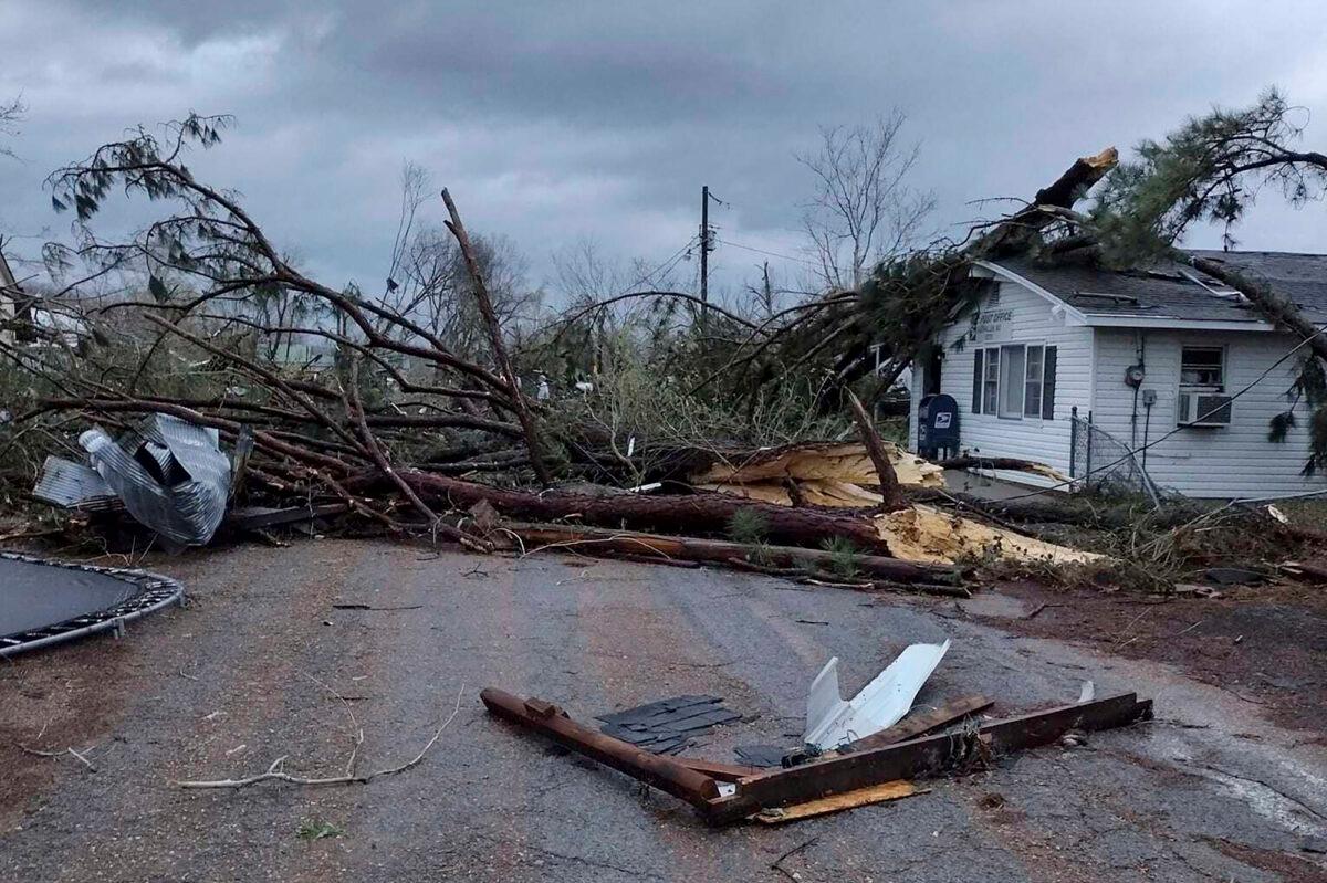Debris covers the ground as homes are damaged after severe weather in Glen Allen, Mo., on April 5, 2023. (Courtesy of Josh Wells via AP)