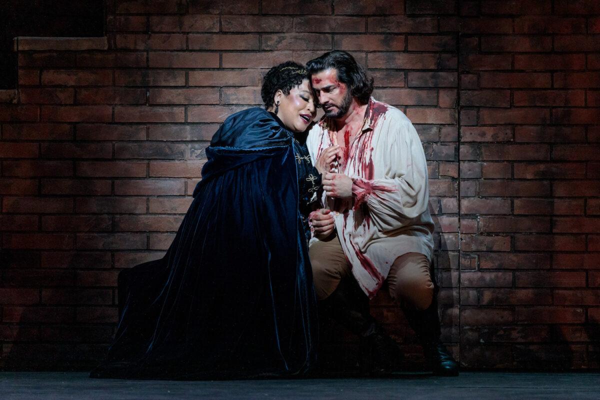 Tenor Marcelo Puente plays Cavaradossi and soprano Michelle Bradley plays Tosca in San Diego Opera’s 2023 production of “Tosca.” (Courtesy of Karli Cadel)