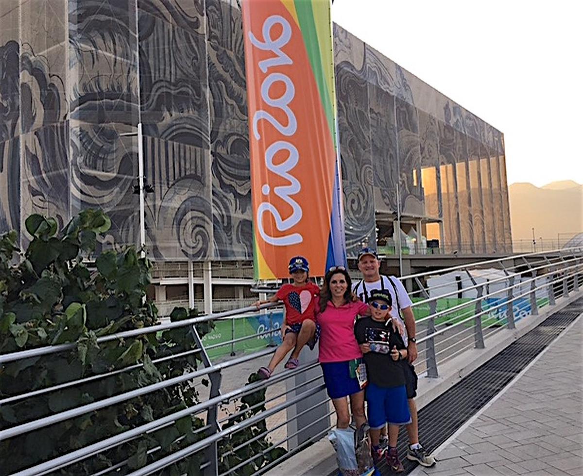 Tafoya, her husband, Mark, and two kids, Tyler and Olivia, attending the Summer Olympics in Rio de Janeiro, Brazil, in 2016. (Courtesy of Michele Tafoya)