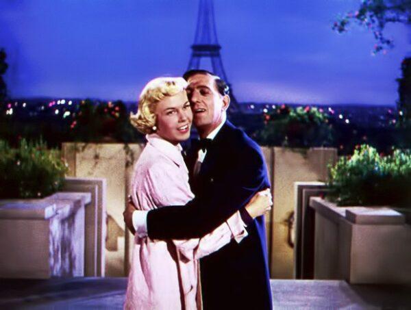 Paris is the romantic setting for Ethel Jackson (Doris Day) and Winthrop Putnam (Ray Bolger), in "April in Paris." (Warner Bros.)