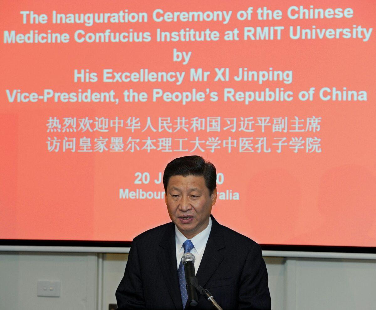 Xi Jinping, deputy leader of the Chinese Communist Party, makes a speech before he opened Australia's first Chinese Medicine Confucius Institute, at the RMIT University in Melbourne on June 20, 2010. (William West/AFP via Getty Images)