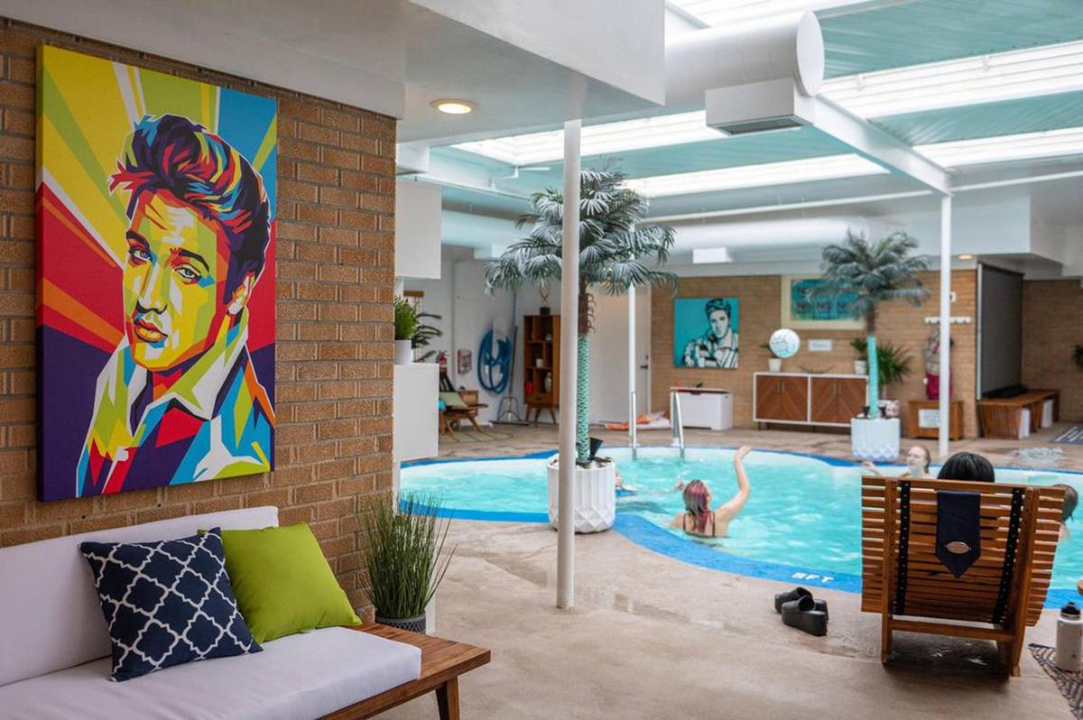A new Airbnb in Independence pays homage to the king of rock 'n' roll, Elvis Presley. The centerpiece of the Elvis Retreat House, once a private residence, is an indoor, heated swimming pool shaped like a guitar. (Emily Curiel/The Kansas City Star/TNS)