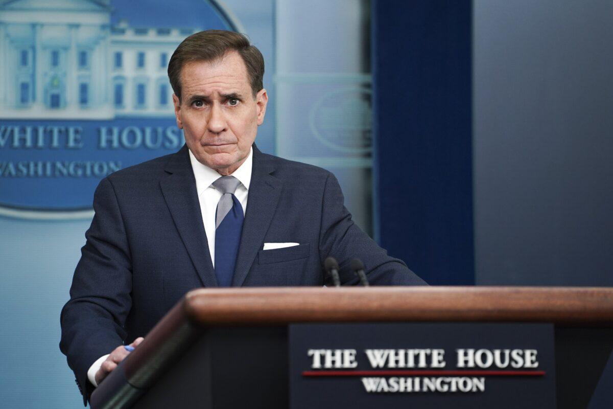 National Security Council spokesman John Kirby speaks during a press briefing at the White House on March 29, 2023. (Madalina Vasiliu/The Epoch Times)