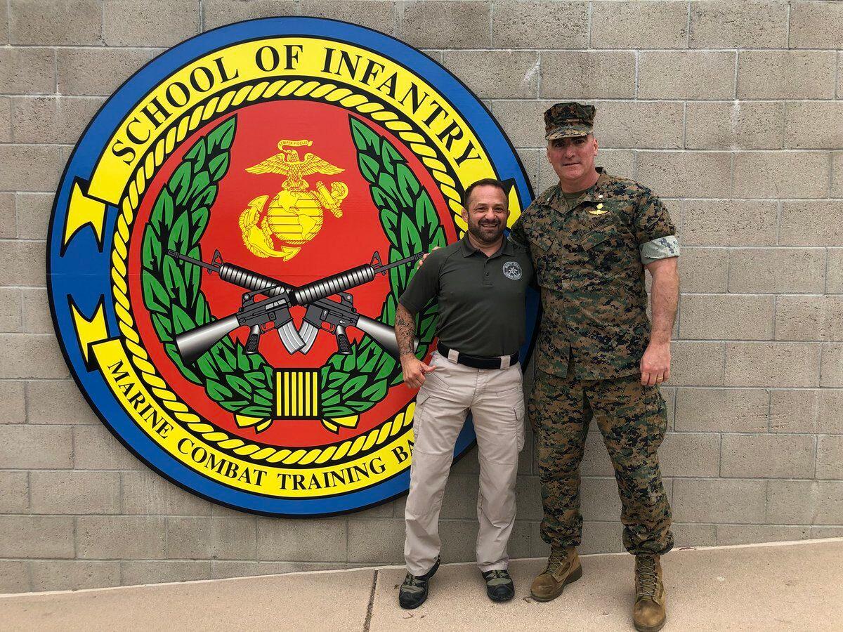 Robichaux with his commanding officer from USMC School of Infantry–West. (Courtesy of Chad Robichaux)