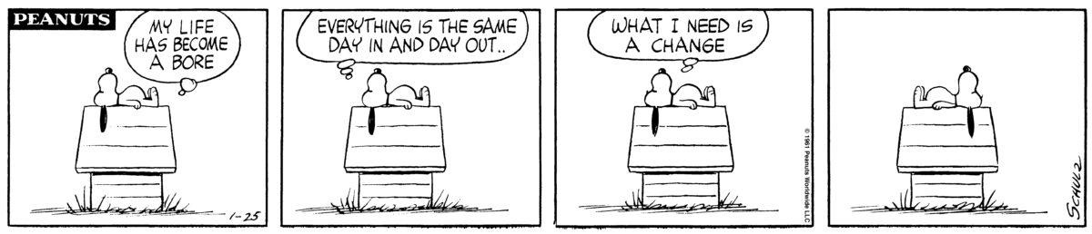 “Peanuts” comic strip by Schulz, 1961. (Courtesy of Peanuts Worldwide, LLC)