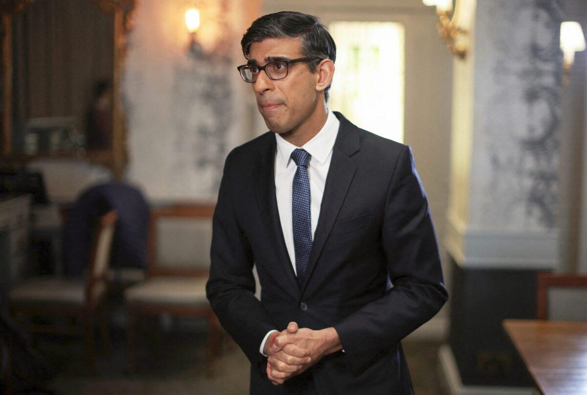 British Prime Minister Rishi Sunak speaks to the media in Rochdale, England, on April 3, 2023. (Phil Noble - Pool/Getty Images)