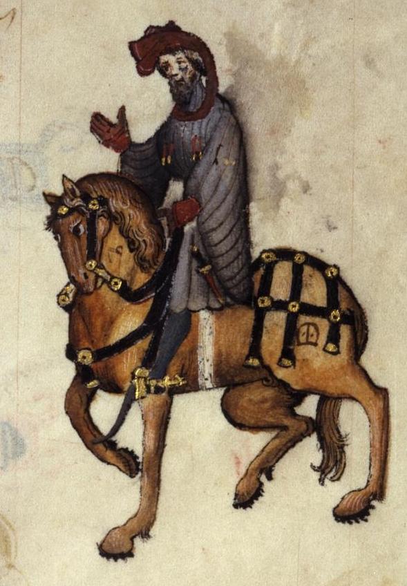Detail of the Knight on the first page of "The Knight's Tale" in the Ellesmere manuscript. (Public Domain)