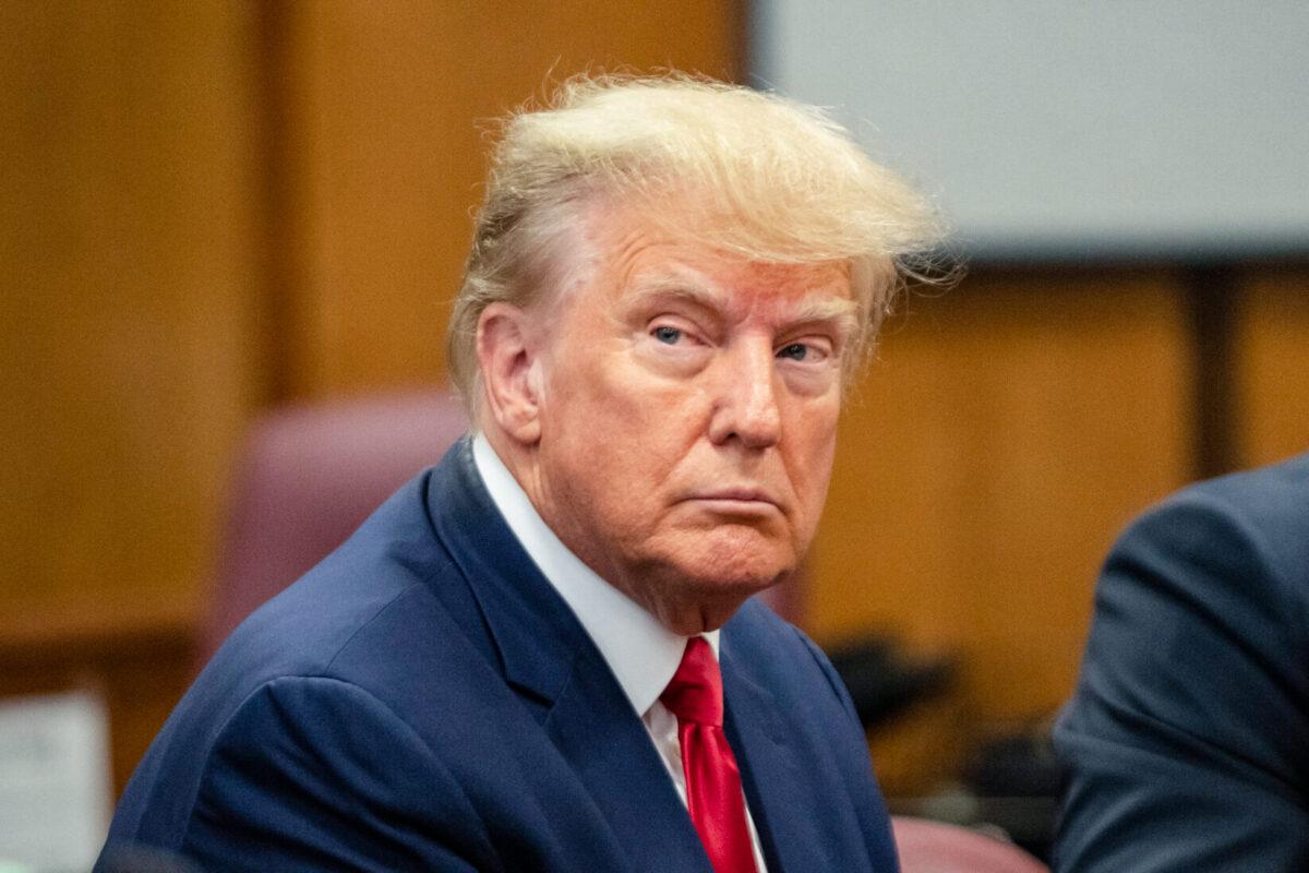 Former President Donald Trump appears at the Manhattan Criminal Court in New York on April 4, 2023. (Steven Hirsch/Pool/AFP via Getty Images)