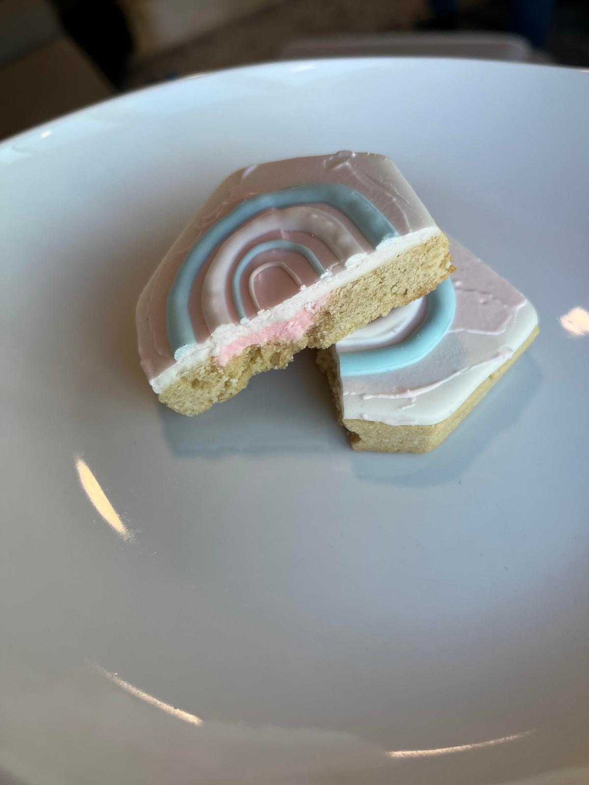 The rainbow cookies with pink frosting at the big reveal. (Courtesy of Carolyn Clark)