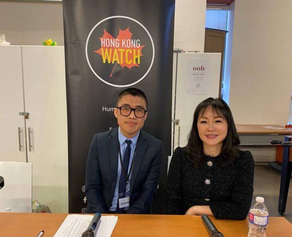 Donald Cheng, with with Aileen Calverley, co-founder and trustee of Hong Kong Watch, in Toronto on March 25, 2023, . (Courtesy of Donald Cheng)