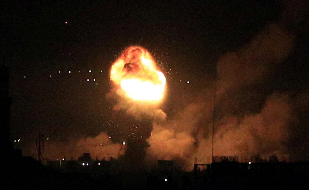 Smoke and flames rise during Israeli airstrikes in Gaza, on April 6, 2023. (Bashar Talib/Reuters)