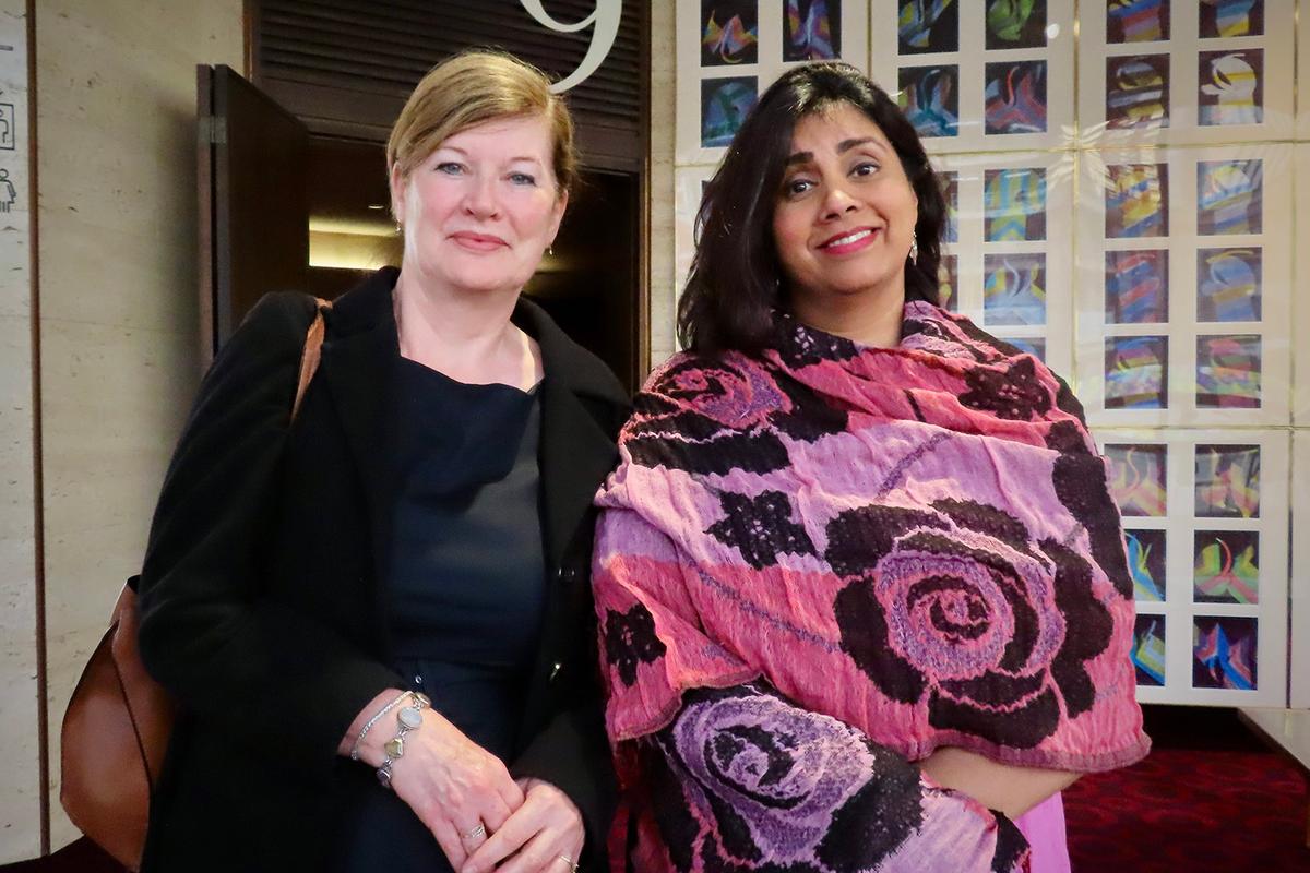 Bridget Ransome (L) and Shameela Khambhaita at the Festival Theatre on the afternoon of April 7, 2023. (Rachel Qu/The Epoch Times)
