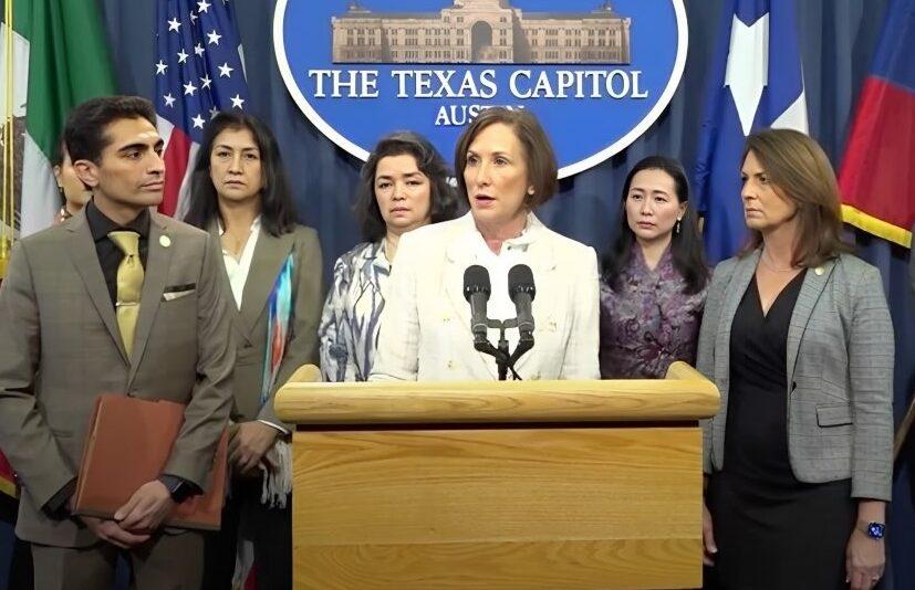 Texas state Sen. Lois Kolkhorst speaks at a press conference highlighting the Chinese regime's forced organ harvesting, in Austin, Texas, on March 29, 2023, in a still from a video. (The Epoch Times)