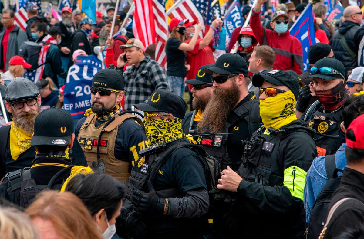 Members of the Proud Boys join supporters of U.S. President Donald Trump as they demonstrate in Washington, D.C., on Dec. 12, 2020. (Jose Luis Magana/AFP via Getty Images)