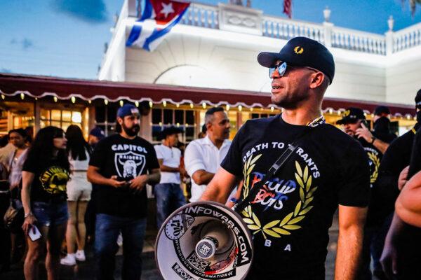 Henry "Enrique" Tarrio, leader of The Proud Boys, attends a protest showing support for Cubans demonstrating against their government, in Miami, Florida on July 16, 2021. (Eva Marie Uzcategui/AFP via Getty Images)